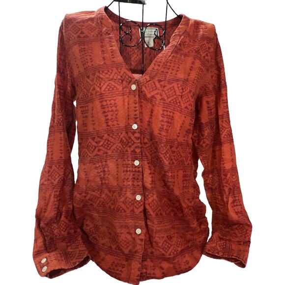 Lucky Brand X Peter Dunham Collaboration Aztec Tribal Button Up Collarless Shirt - Picture 1 of 12